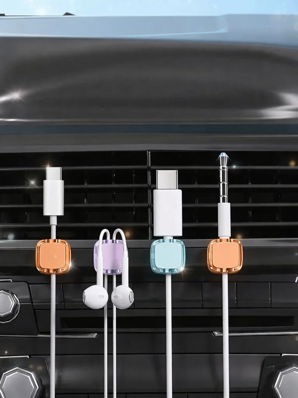 3PCS Magnetic Cable Organizer Clips w/ Double-Sided Tape | USB-C iPhone Desk Hol